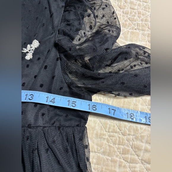 Zara Kids Girl Embroidered Tulle Dress Lined Black Sz 13-14 Sheer Long Sleeve - Picture 15 of 16